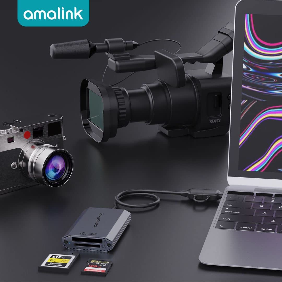 CFexpress Typ B/SD USB 3.2 GEN 2 Kartenleser, amalink Dual Slot CFexpress Typ B Speicherkartenleser Adapter mit USB A/USB C Anschlüssen. Unterstützt CFexpress Typ B SD4.0 UHS-II Speicherkarten
