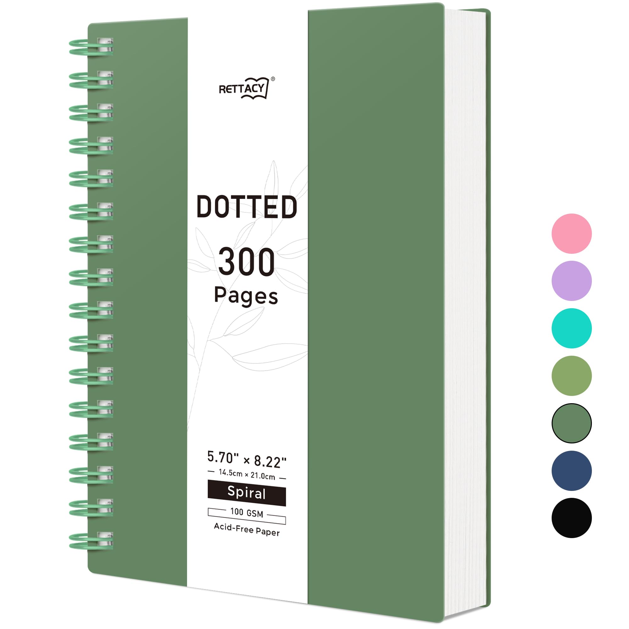 RETTACY A5 Dotted Notebook, Bullet Dot Grid Journal, Wirebound Spiral Notebooks 300Pages /150 Sheets for Writing,100gsm