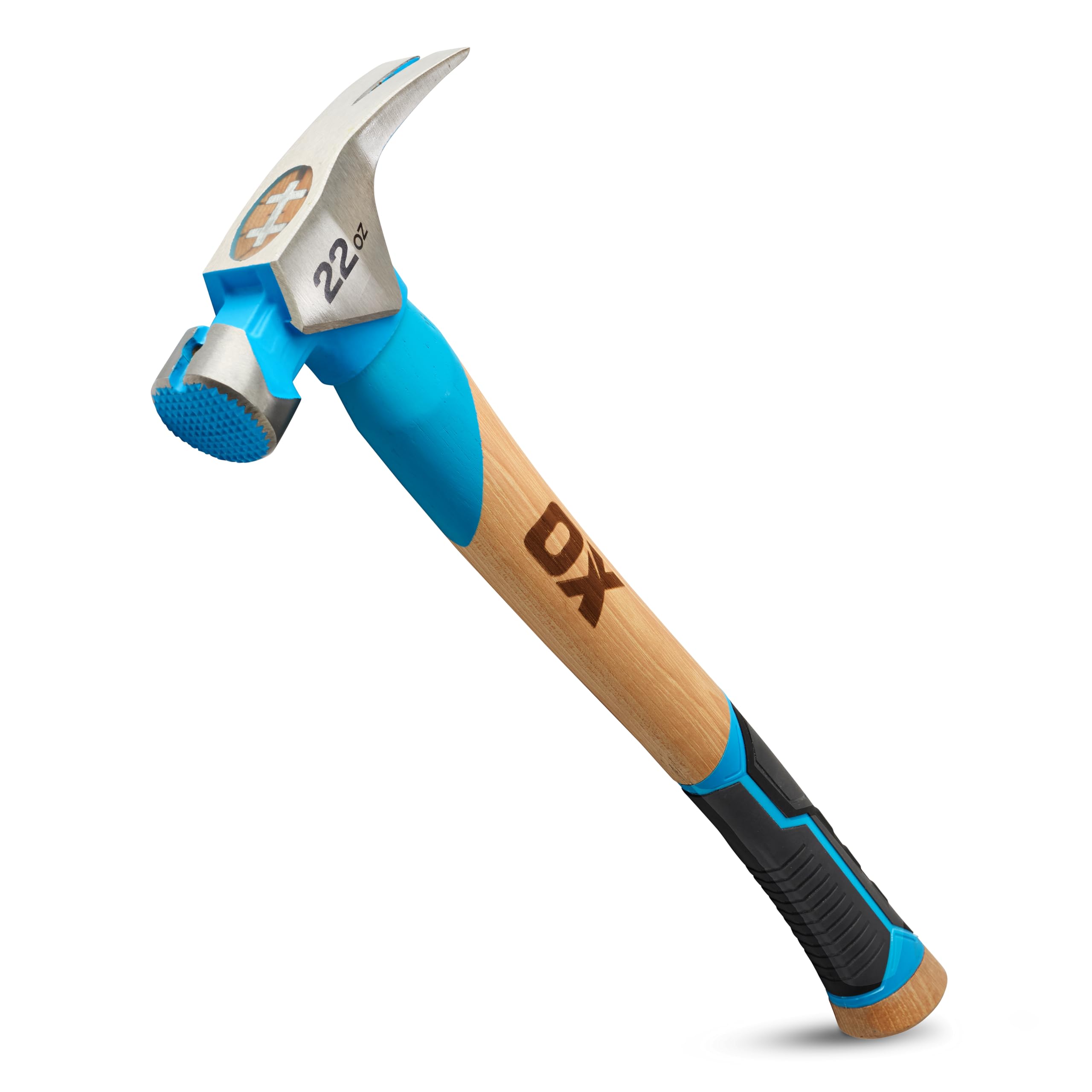 OX Tools Pro - Martello da falegname con testa zigrinata, manico dritto in noce americano, impugnatura in TPR e avviatore magnetico per chiodi