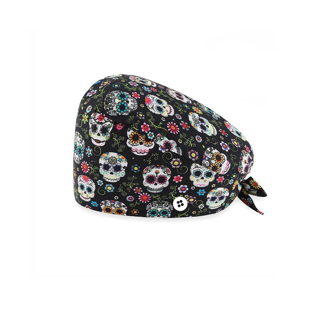4 PCS Set Chapeaux de Travail Elastic Réglable Imprimé Coton Bonnet Chapeaux Turban Unisex Cotton avec Bandeau Absorbant