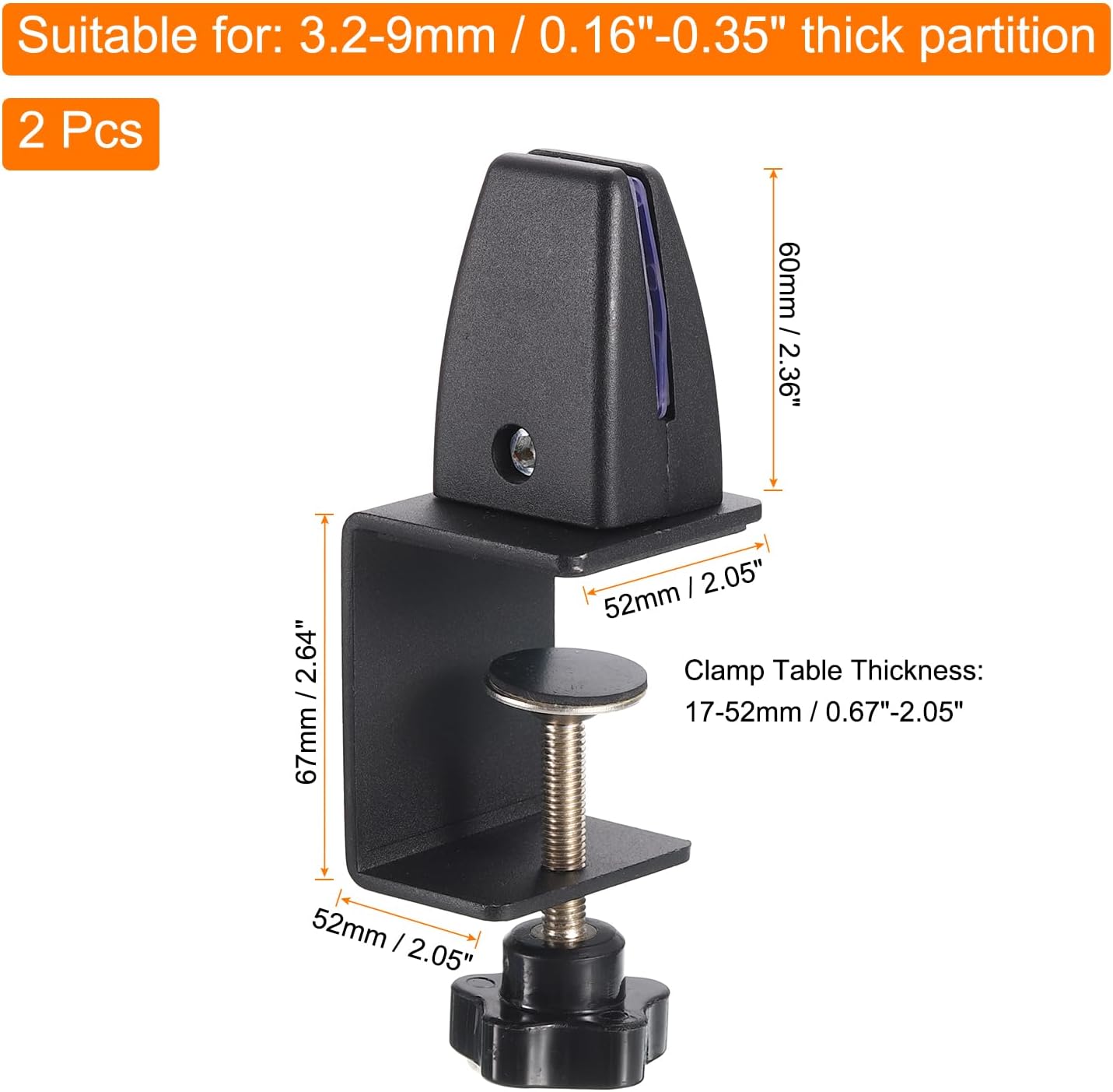 uxcell Partition Support Bracket, 2pcs Adjustable Desk Divider Clamp Desk Privacy Panel Clamp for 3.2-9mm Thick, Black