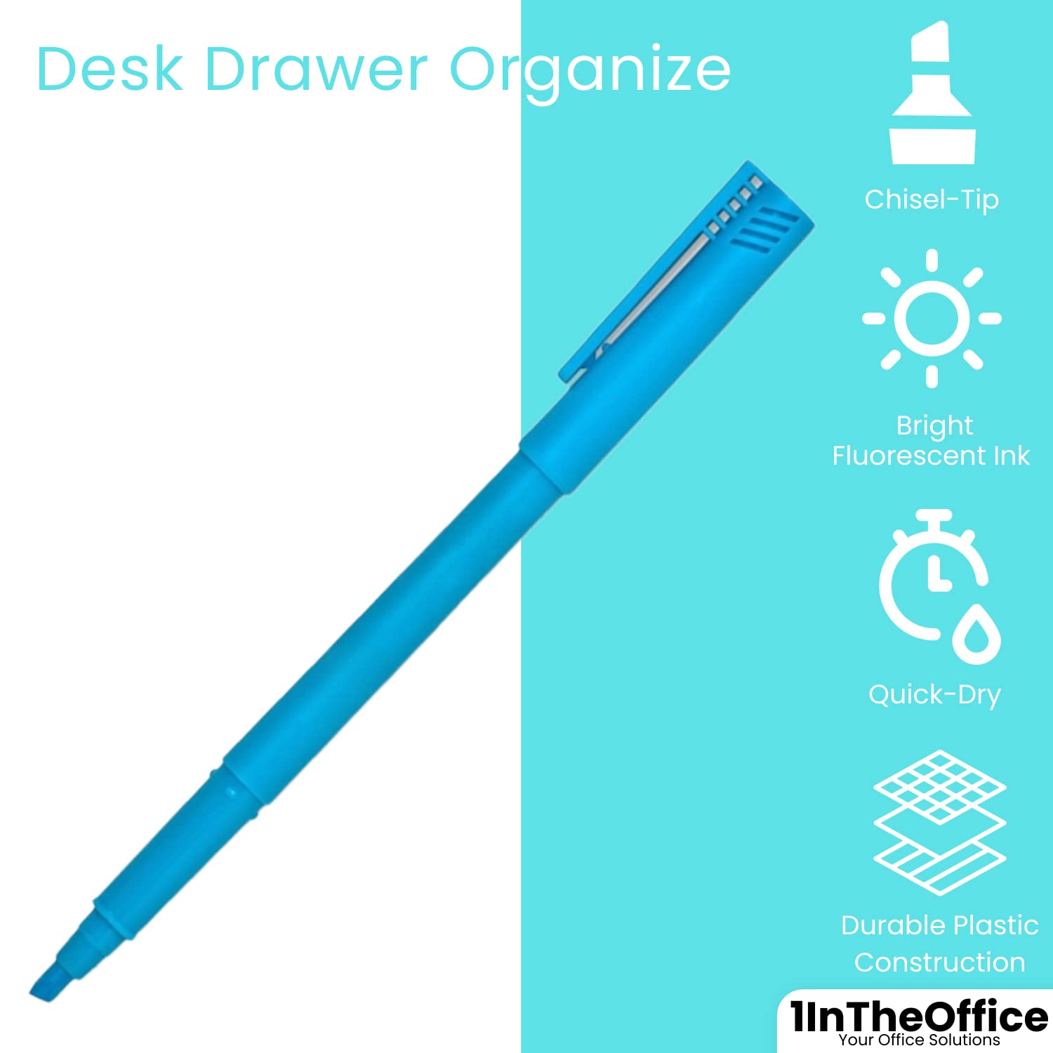 1InTheOffice Rotuladores fluorescentes con punta biselada, color azul, paquete de 24
