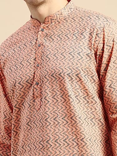 Image of Men's Black Art Silk Regular Fit Ethnic Motifs Kurta | Indian Kurta | Festive Ethnic Kurta with Embroidered Packet