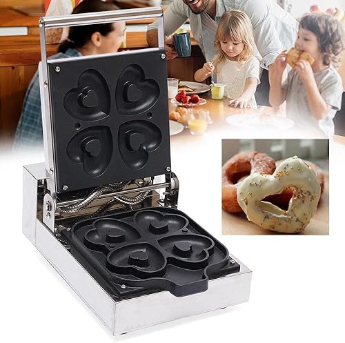 Miniatura 7 de Máquina de gofres eléctrica comercial de 1100 W 110 V, 4 piezas, calefacción de doble cara, forma de corazón, mini máquina de gofres de acero