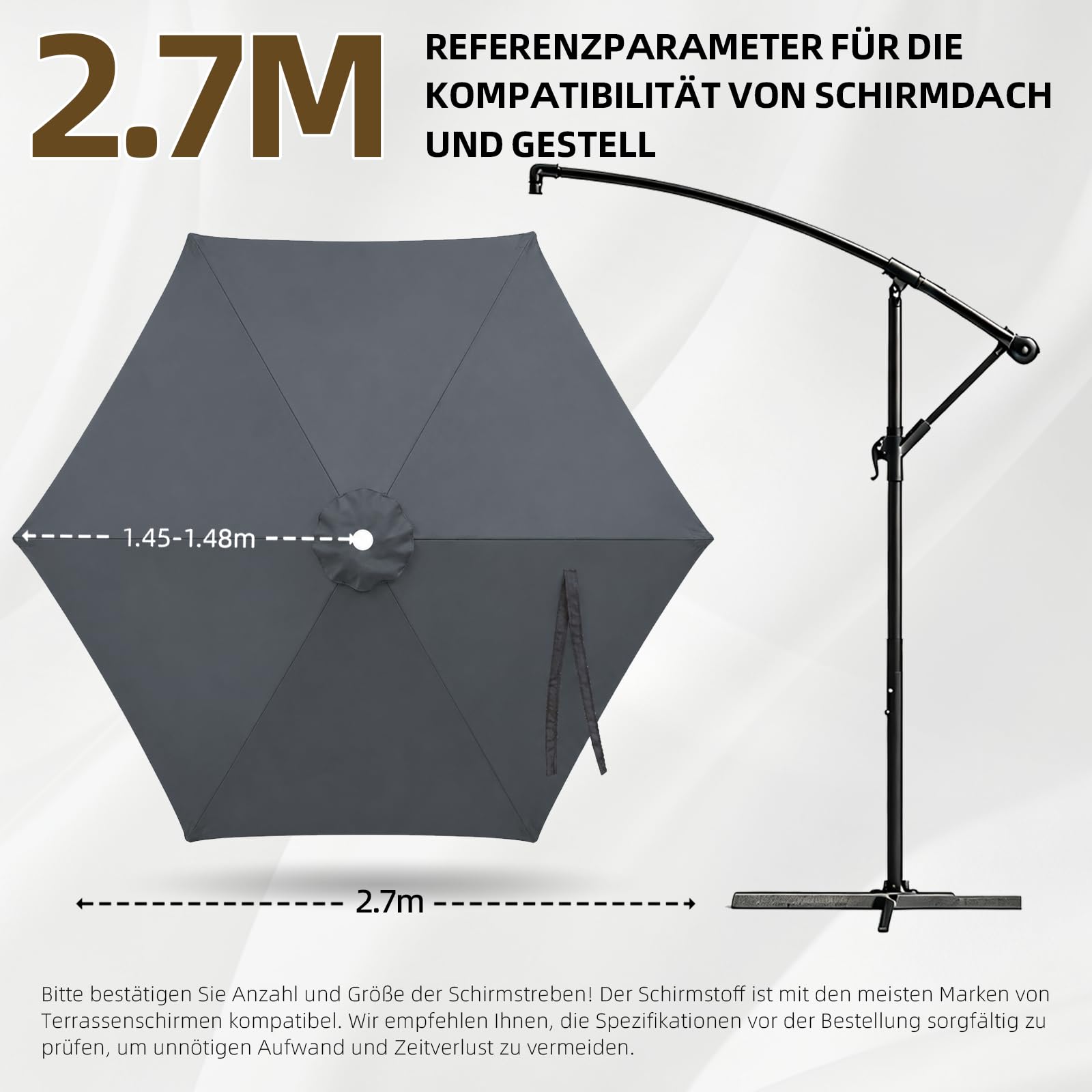 Sonnenschirm Ersatzbezug aus Polyesterstoff, Terrassenschirm Bespannung, für Hof, Garten, Strand und Pool