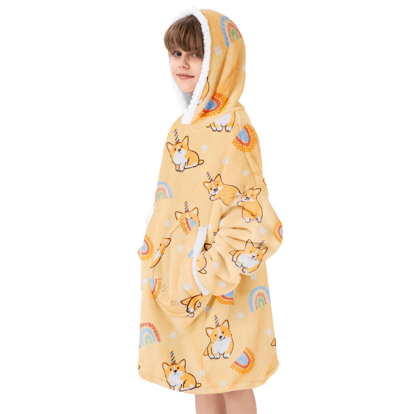 Century Star Wearable Blanket Hoodie for Kids Oversized Hooded Thick Cozy Fleece Sherpa Soft Warm Weighted Sweatshirt Girls Boys Kids Corgi