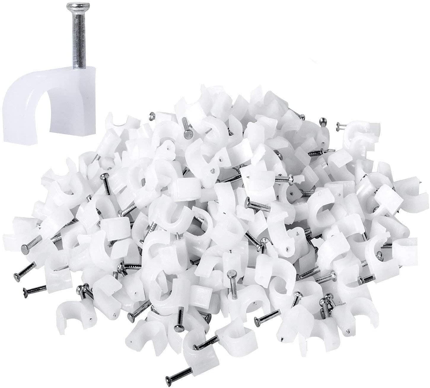 CCBORN 200 Pack Nail In Cable Clips Cable Management Ethernet Cable Nails Tacks Clips 7mm for RG6 Cat6 Cable - White