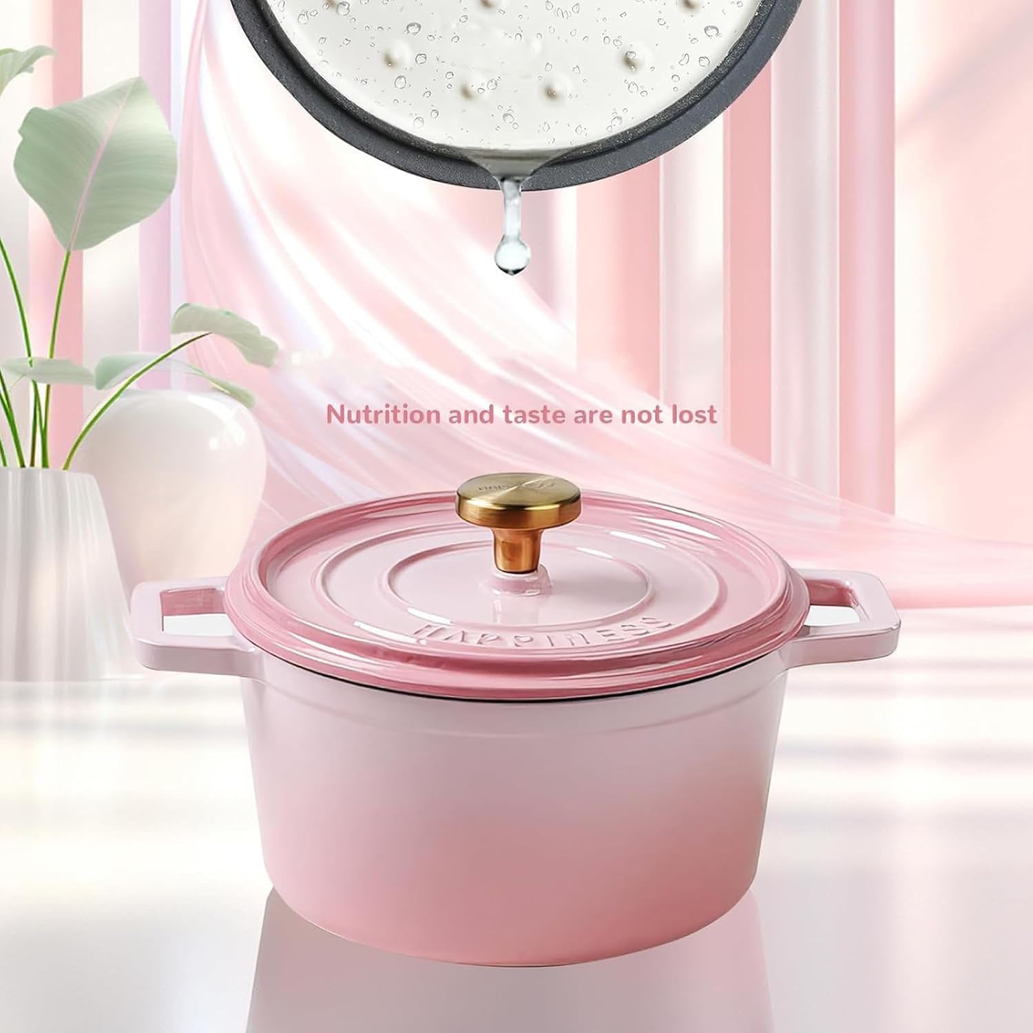 Olla De Hierro Fundido, Cocotte Tradicional Antiadherente De Hierro Fundido Esmaltado Con Tapa Y Asas Dobles, Olla Resistente Y Segura Con Distribución Uniforme Del Calor(Blue,24cm/9.45in)