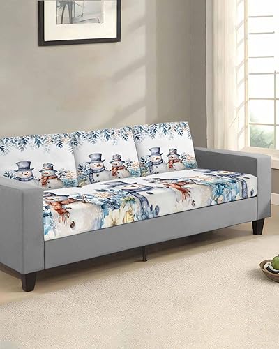 Miniatura 2 de Fundas de cojín elásticas de eucalipto de muñeco de nieve para sofá, seccional/individual/L/T, funda protectora para muebles con parte inferior