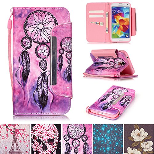 Galaxy S5 Case, Kickstand Flip [Card Slots] Wallet Cover Double Layer Bumper Shell with Magnetic Closure Strap Protective Case for Samsung Galaxy S5 / SV/S V / i9600- Net