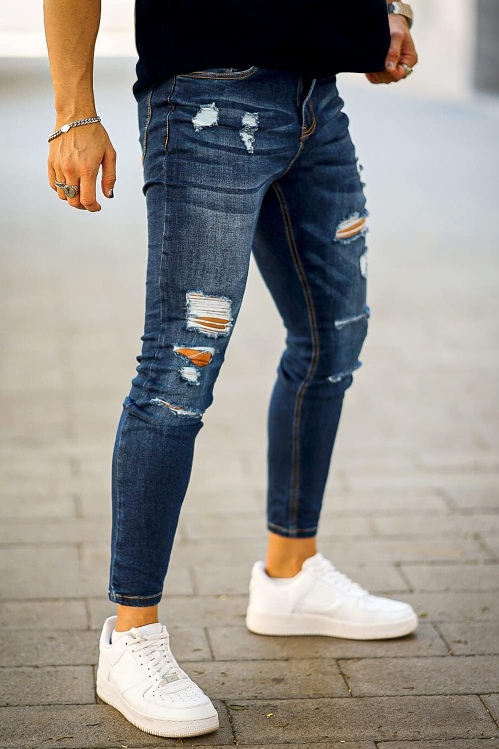 GINGTTO Men's Skinny Jeans Stretch Ripped Tapered Leg - Image 3