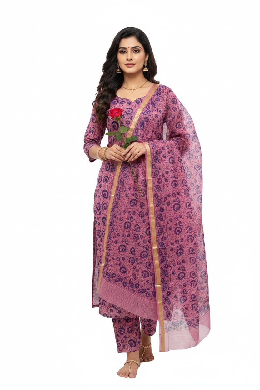 Leheriya Designer Hand Block Printed Kota Doria Cotton Salwar Suit-image-19