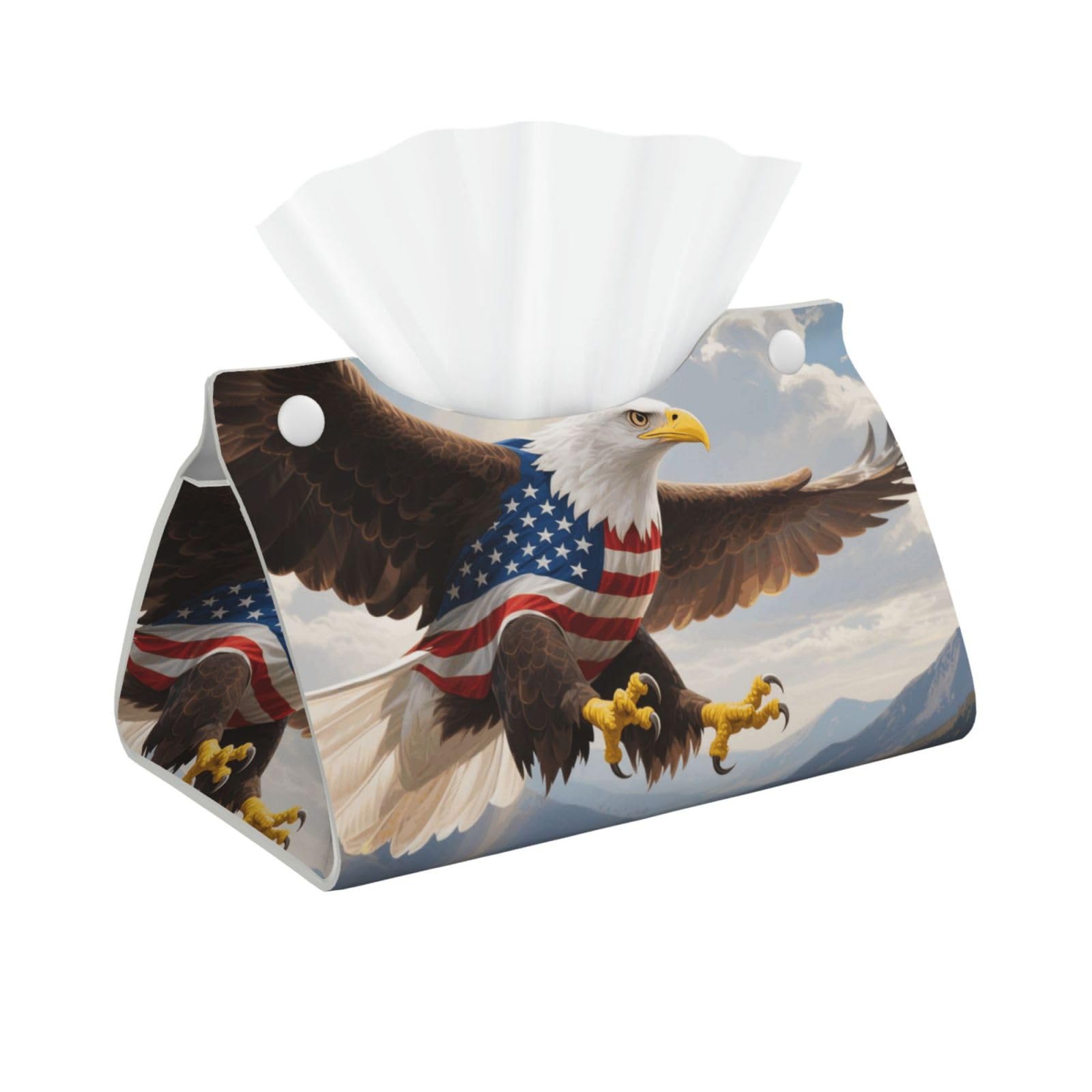 Pu Leather Tissue Box Cover, American Eagle Flag Rectangle Tissue Case Covers Decorative Tissue Box Holder Waterproof Tissue Holder Organizer for Bathroom Home Office