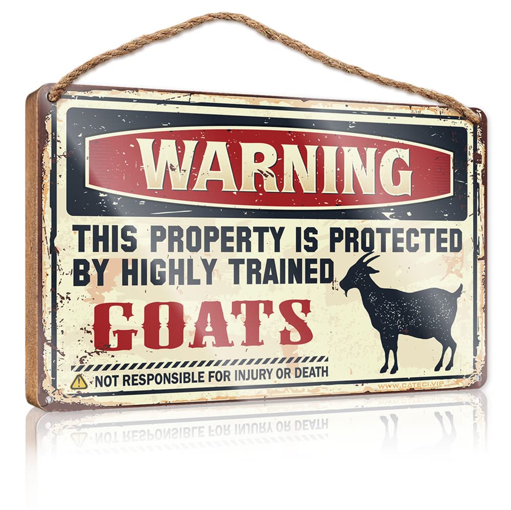 FRINTOXA Bathroom Signs Decor Funny Warning This Property Is Protected By A Highly Trained Goat Wooden Sign(15X28CM)