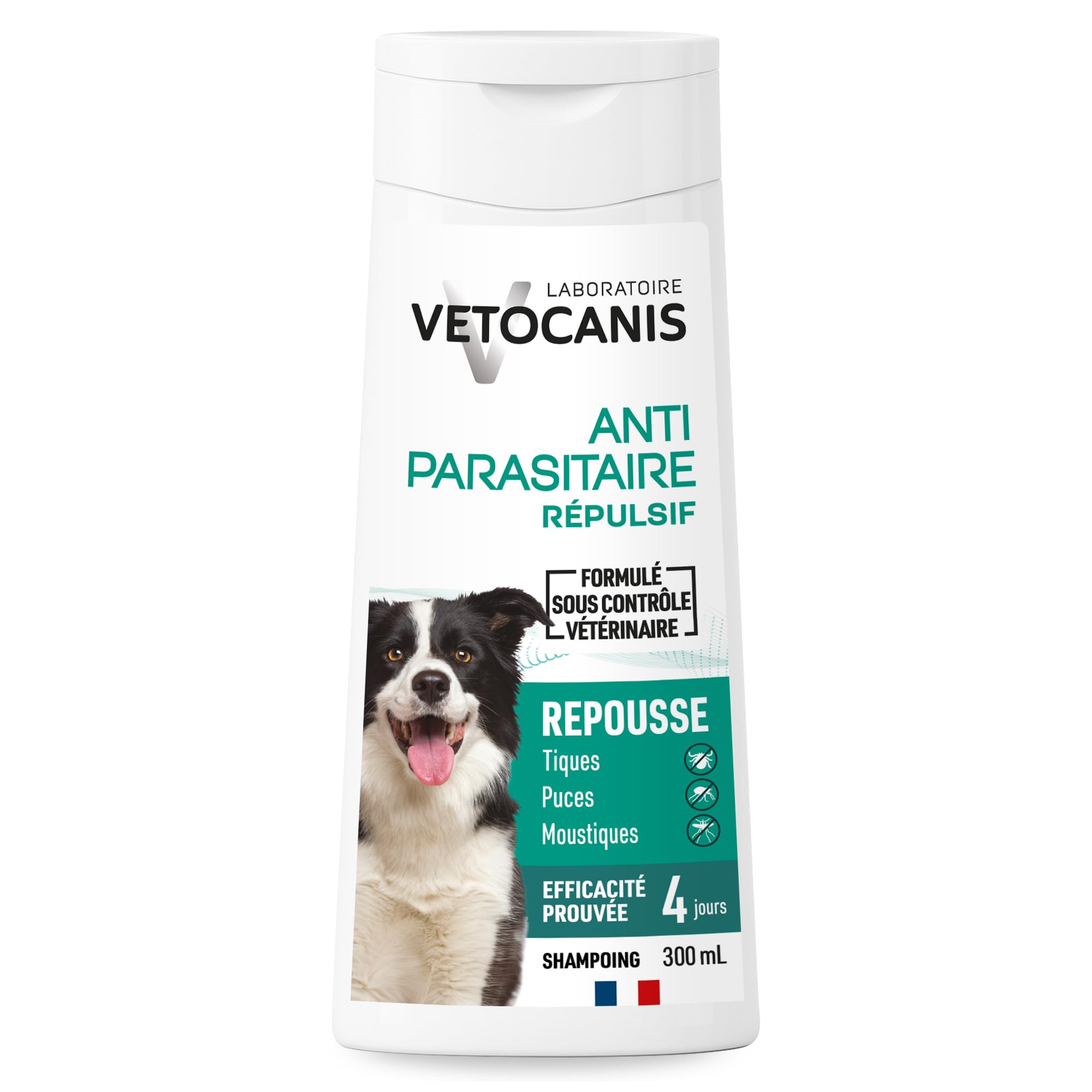 Vetocanis - Shampoing pour Chien - Anti-puces et Anti-tiques- Convient à tous types de Poils - A l'extrait de Plantes - Effet Répulsif - Sans Parabène ni Silicone - 300 ml