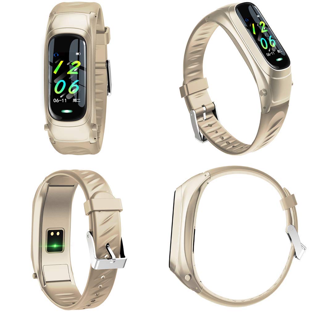 Inteligentne zegarki 2 w 1 Inteligentna bransoletka Bezprzewodowy zestaw słuchawkowy Bluetooth Combo Bieganie Muzyka Opaska na nadgarstek Słuchawki Tętno Ciśnienie krwi Fitness Tracker Złoty (złoty)