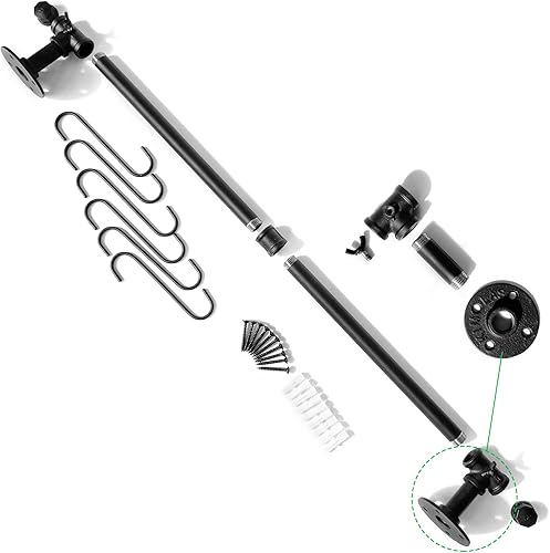 Miniatura 2 de Estante para ollas y sartenes colgante montado en la pared 23 35 pulgadas con 6 ganchos en S, negro..