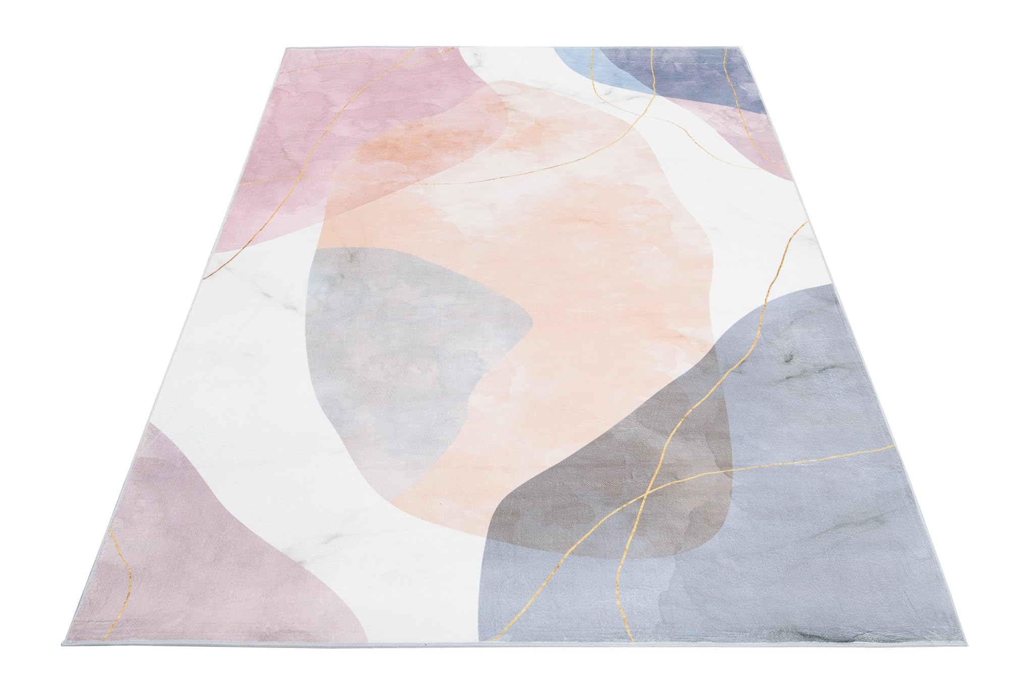 TAPISO Flannel Tappeto Soggiorno Stampato a Macchina Antiscivolo Lavabile Pelo Corto Design Moderno Astratto Geometrico Sfumature Blu Rosa Sala Camera Salotto Oeko-Tex 140 x 200 cm