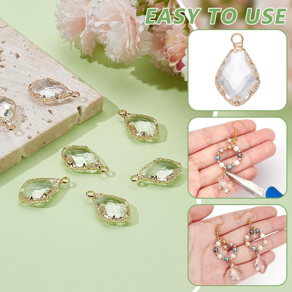 BENECREAT 10Pcs Faceted Drop Glass Charm, 21x12.5x5.5mm Drop Charms with Brass Edge, Pendants Channel Set Stones for Anniversary, Jewelry Making DIY Accessories - Image 4