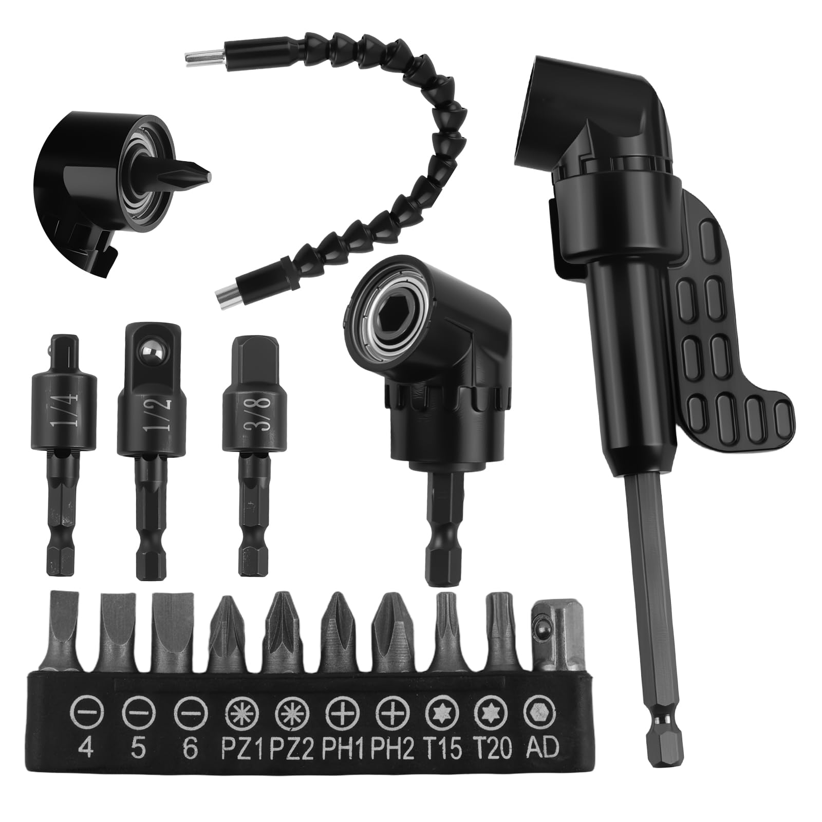 2PCS 105° Right Angle Drill Attachment with 10PCS 25mm Screwdriver Bit,Hex Magnetic 90 Degree Drill Attachment for Tight Spaces Repairs,Universal Right Angle Drills Adapter — Amazon image 8