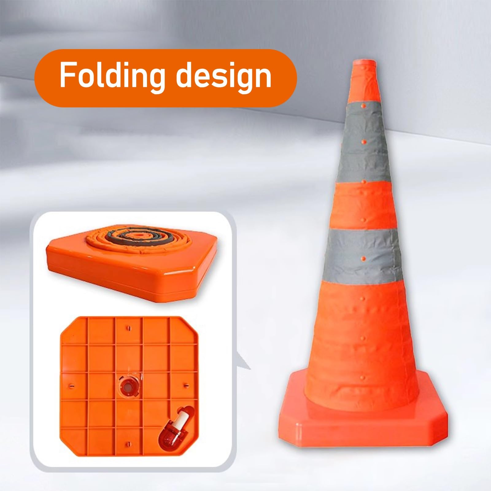Cône Routier Réfléchissant Pliable en Tissu Oxford, Cône de Sécurité Pop-up à Double Bande Réfléchissante Haute Visibilité pour Chantier, Parking et Panne Automobile(90cm/35.4in)
