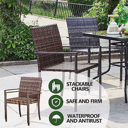 Mxfurhawa Patio Dining Chairs Set Of 2 Outdoor Quick Dry Outdoor Arm Chairs Pe Stackable Wicker Chairs For Lawn Backyard & Garden All-Weather Resistant, Grey #TOP2