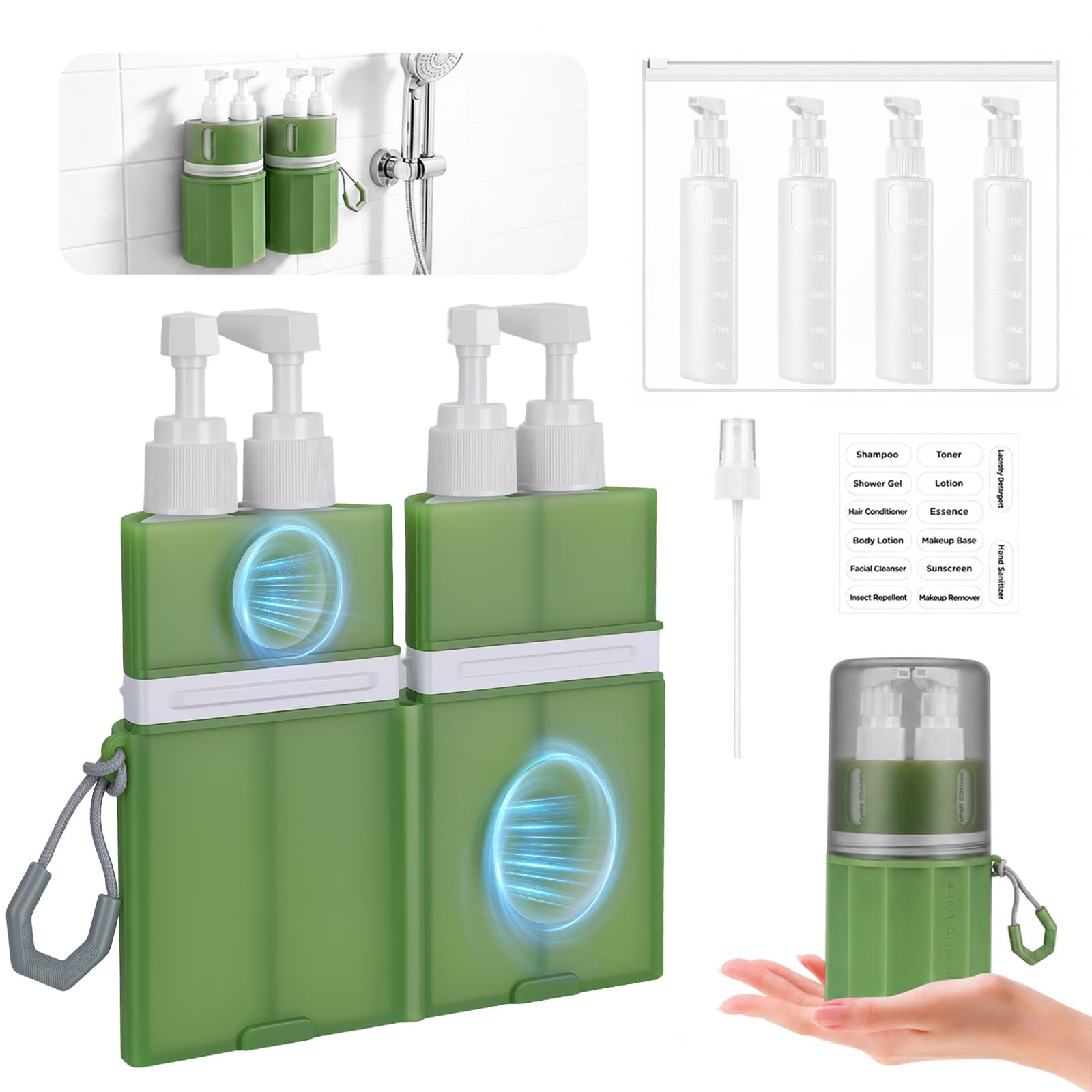 Yotako 4 in 1 Travel Dispenser with Suction Cup, TSA Leak Proof Silicone — image 1