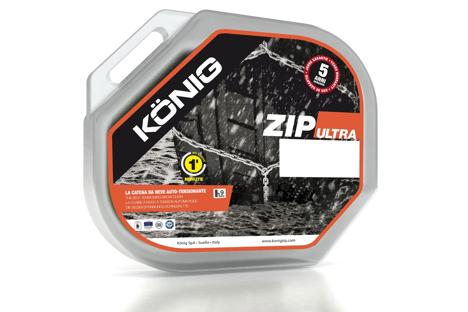 KÖNIG Catene da Neve Zip Ultra 9 gr. 70 per Auto, Maglie da 9 mm Autotensionanti per Pneumatici 195/70/13, Trazione su Ghiaccio e Neve con Omologazione ÖNORM V5117