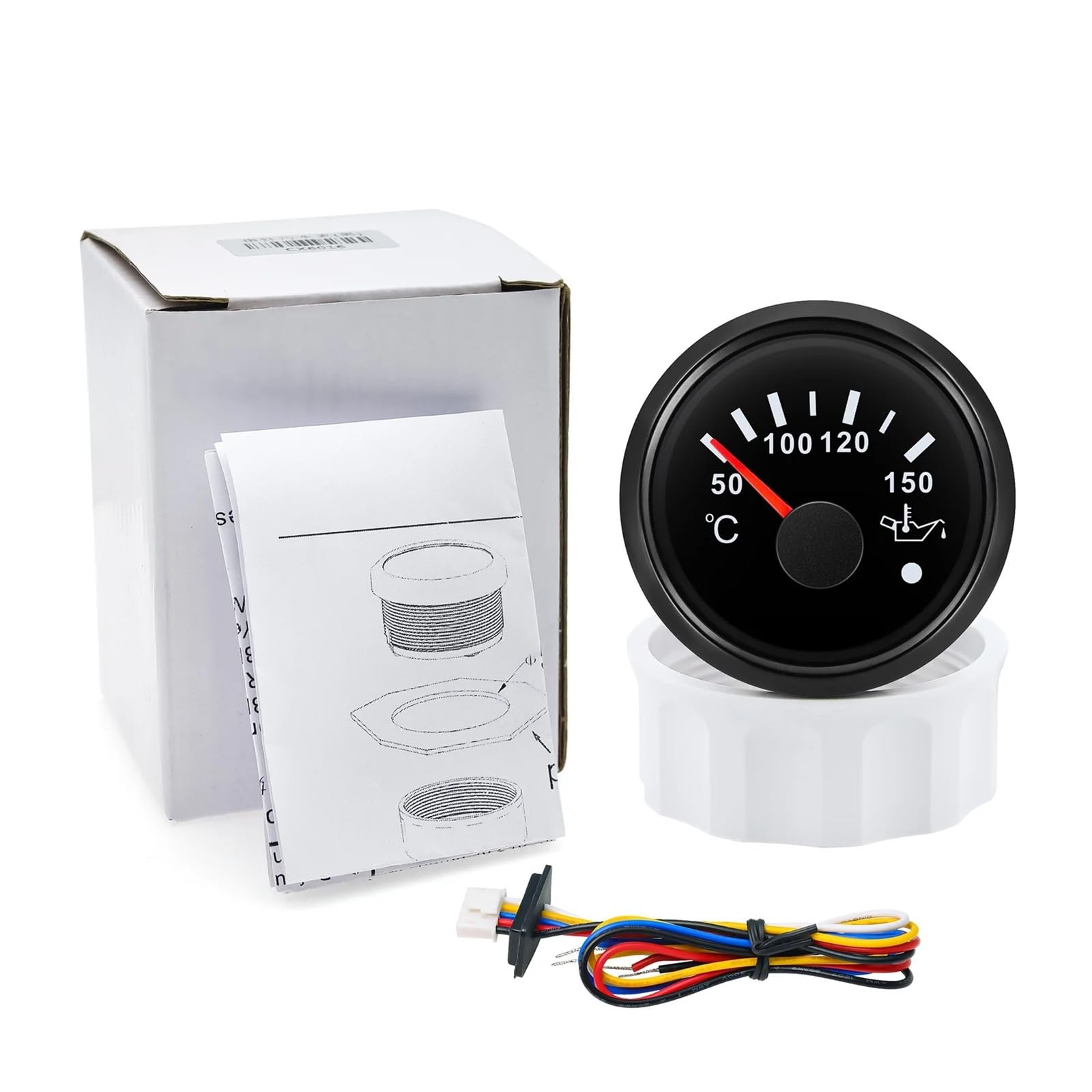 Auto Auto Boot 2" 52mm Öltemperaturanzeige mit rotem Warnlicht, 50~150℃ Öltemperaturmesser + Sensor 1/8NPT M14X1,5 DC12V 24V Klares Lesen(WS 1-8NPT)