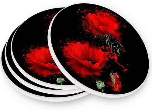 Miniatura 6 de visesunny Modern Art - Posavasos con estampado de girasol, posavasos de piedra que absorben la humedad con base de corcho para protección de mesa,