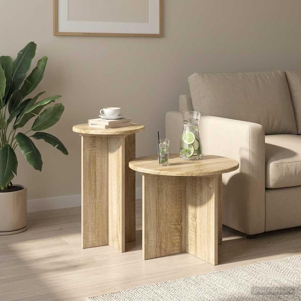 Genérico Conjunto de mesas auxiliares 2 uds. Roble Sonoma Ø 45 x 35 cm,Mobiliario Mesas,Mesas auxiliares,9.98 kg-8001030