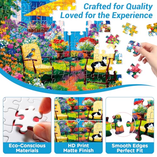 Rompecabezas de 500 piezas para adultos: patio con pájaros y flores, jardín colorido de cabaña, actividad familiar ideal como regalo miniatura 2