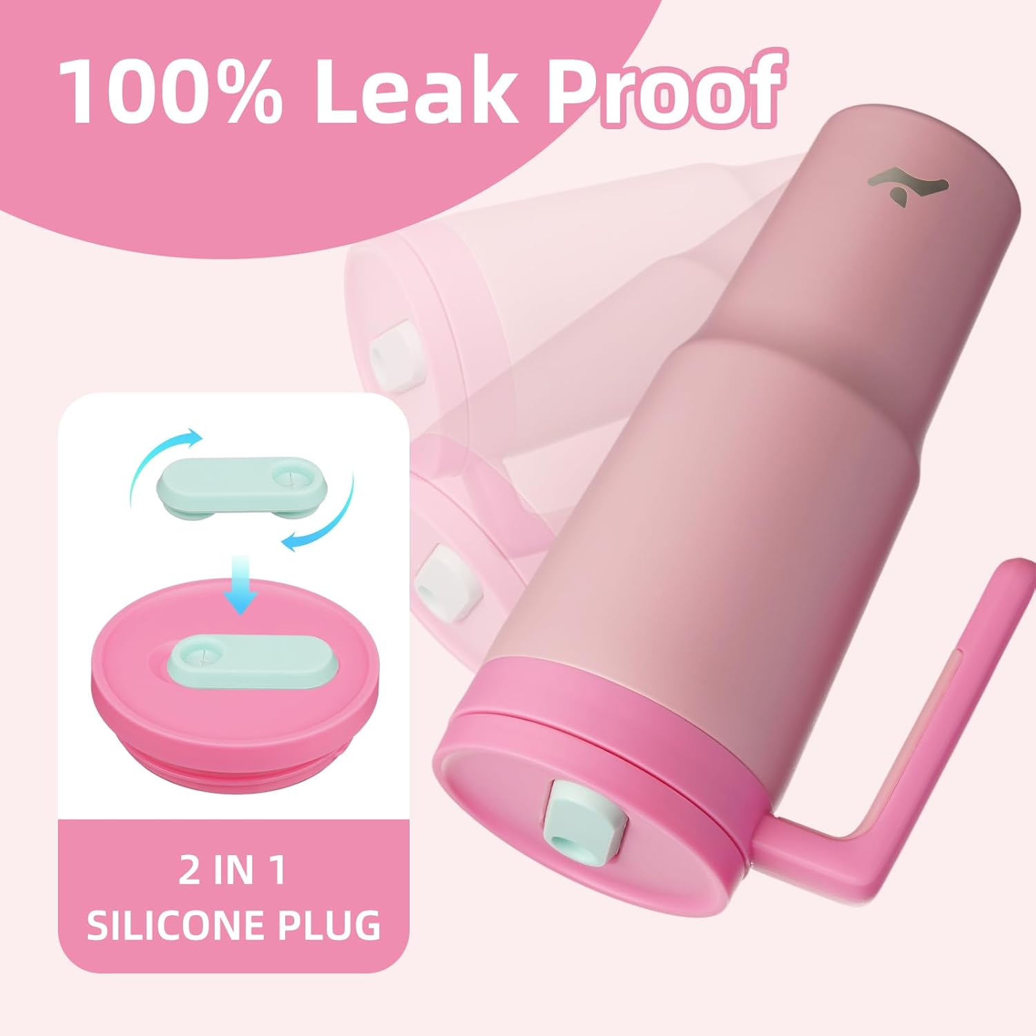 Insulated Tumbler with Handle and Straw,40 OZ Vacuum Stainless Steel Water Bottle Travel Mug Metal Cup with Fruit Diffuser,Pink - Image 3