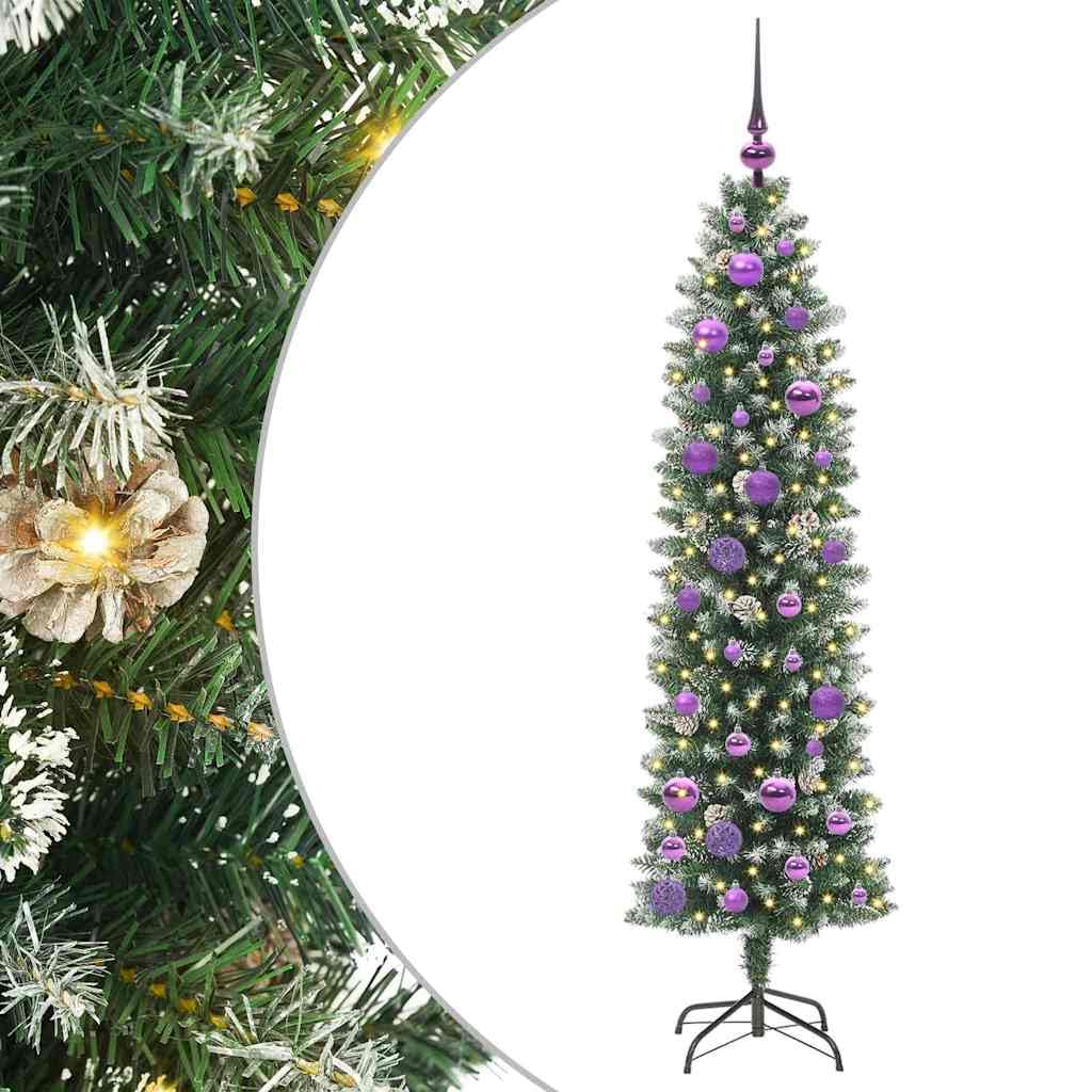 Sztuczna smukła choinka zielona i biała 150 cm, PCW i metal, z 150 diodami LED o ciepłej białej barwie, 8 trybów, zasilanie USB, do wnętrz, uroczystości rodzinnych