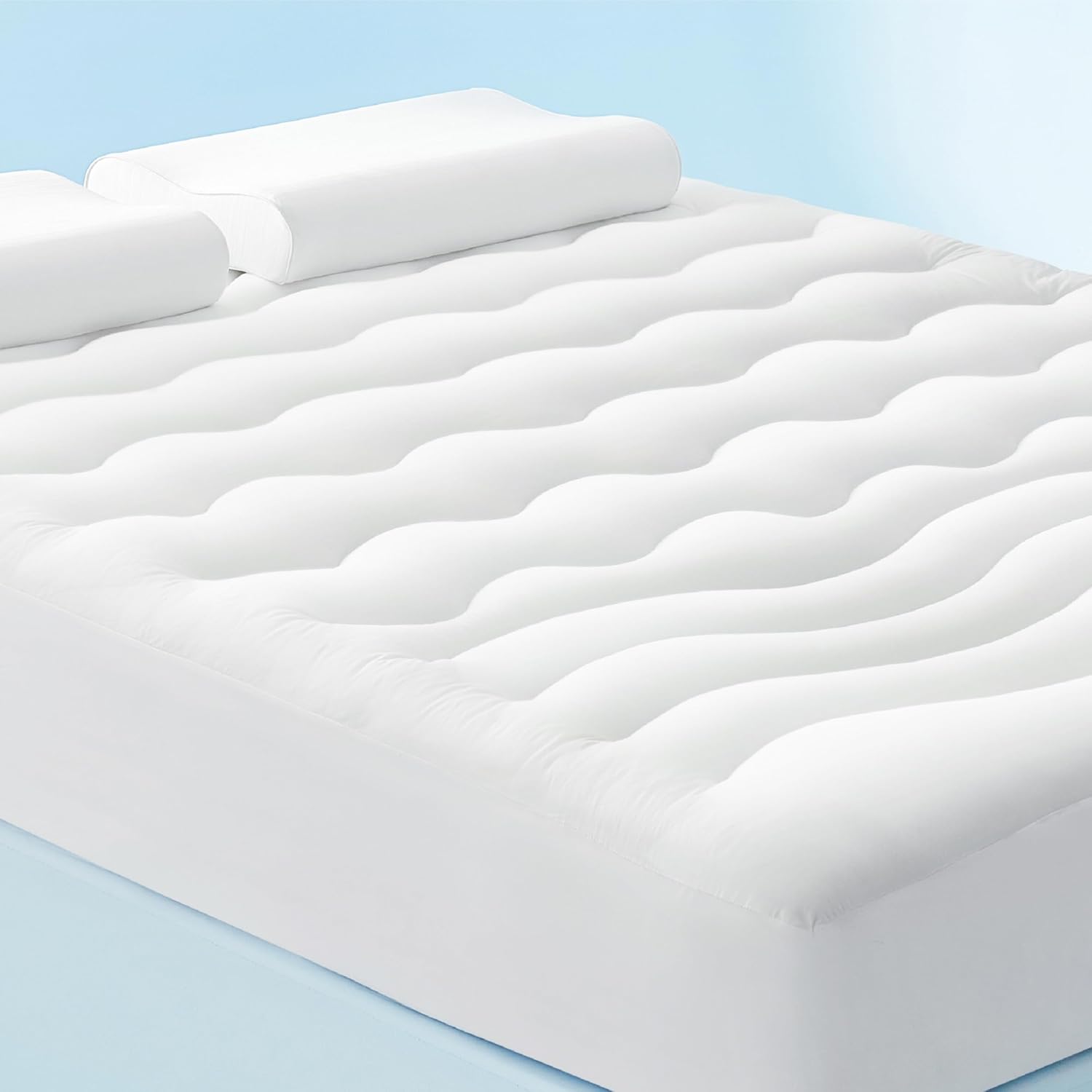 Bedsure Cooling Mattress Pad King Size - Soft & Fluffy Mattress Topper with 8-21 Inches Deep Pocket, Breathable Pillow Top Bed Cover, White