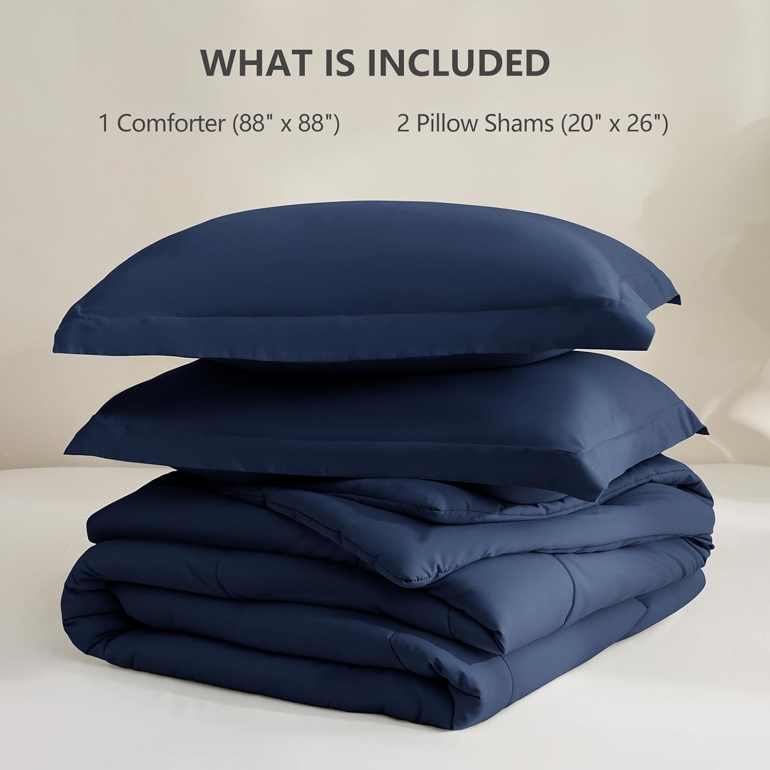 CozyLux Queen Size Comforter Set - Navy Blue Comforter Queen Size, 3 Pieces Box Stitched Bed Set for All Seasons, Soft Lightweight Bedding Sets with 1 Down Alternative Comforter and 2 Pillow Shams - Image 6