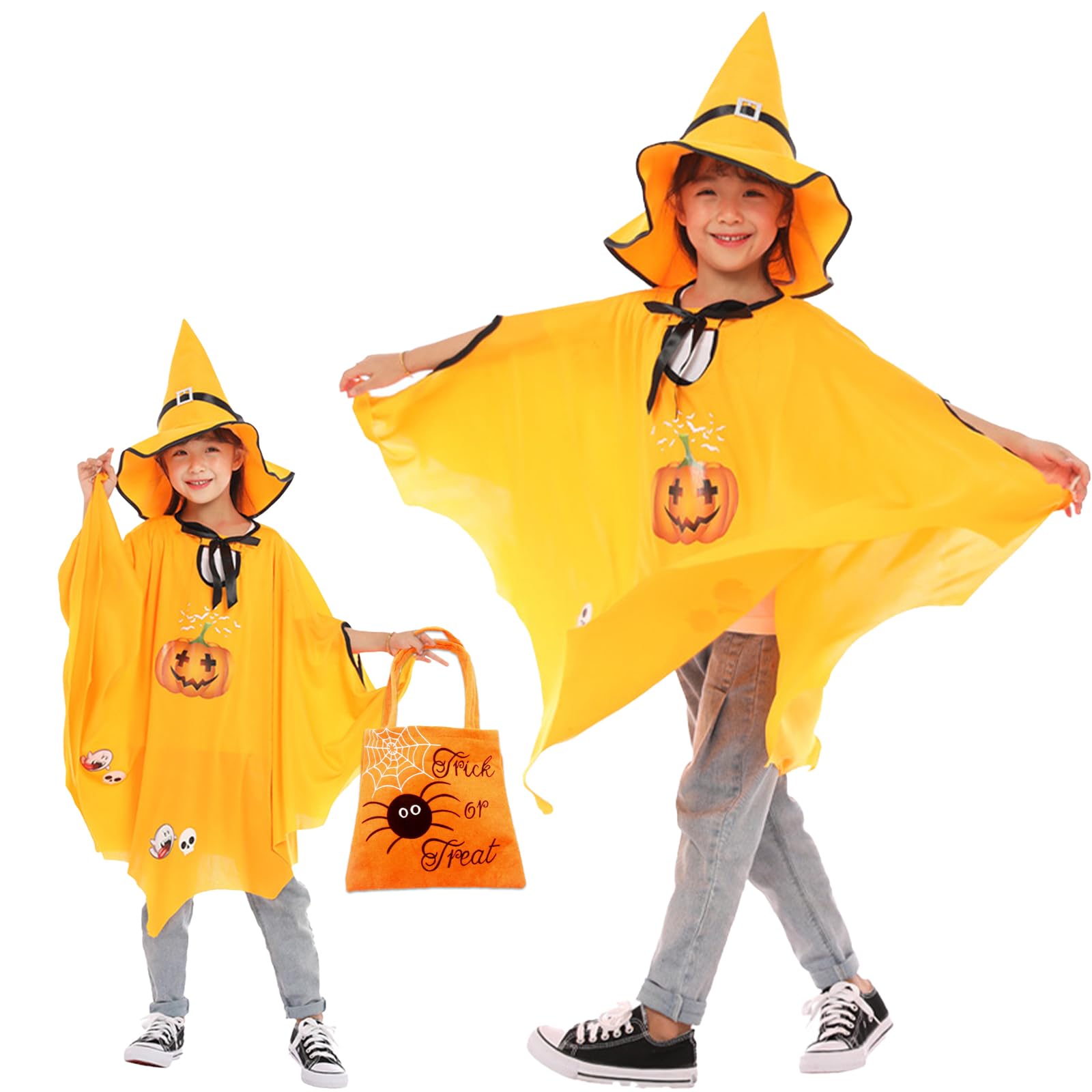 LIVESTN Costume Halloween Bambino, Mantello da Strega di Halloween Pipistrello Mantello Con Cappello, Mantello Wizard, Costume da Strega per Bambina, Adatto per Altezza 90-150 cm