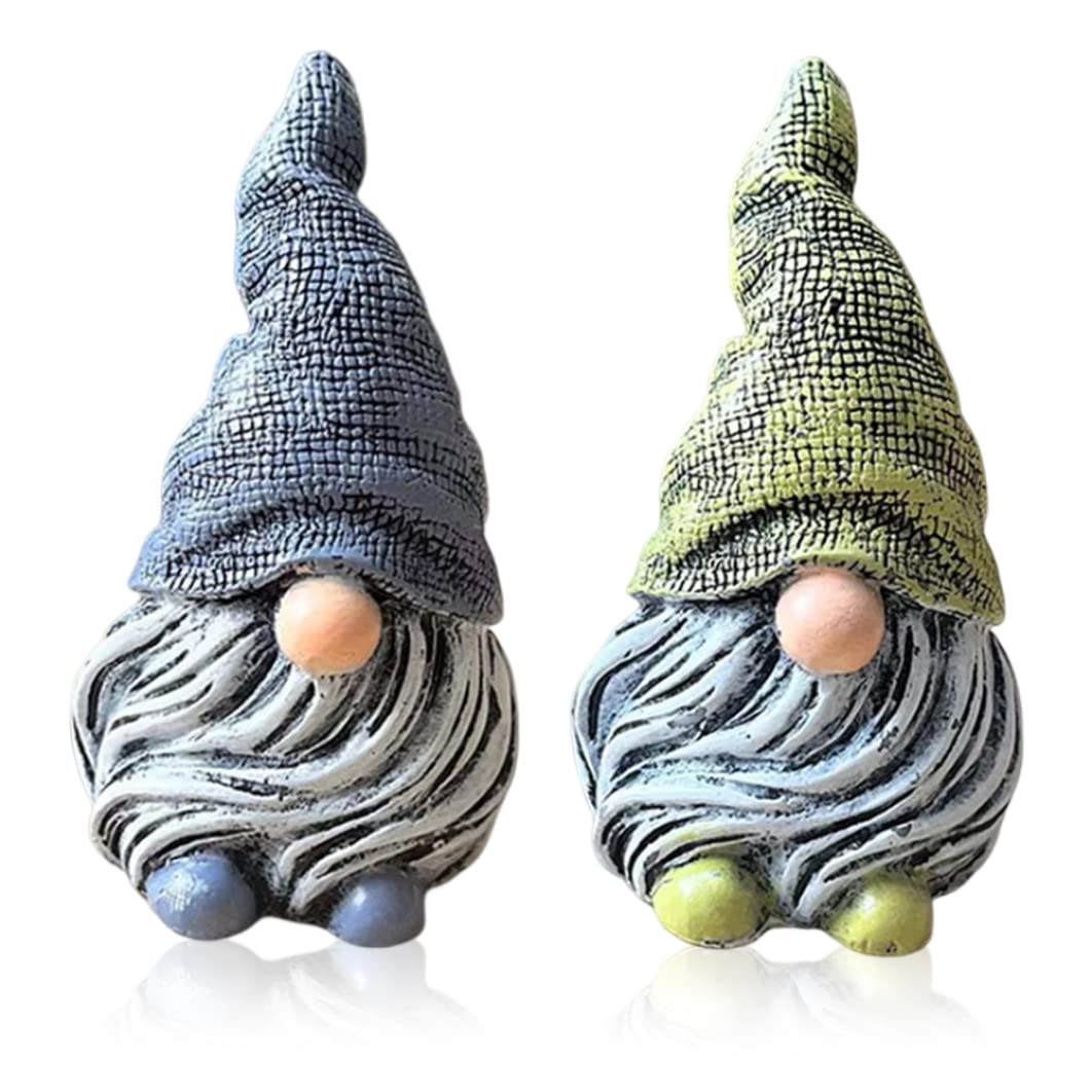 2PCS Green Blue Garden Gnome Ornament Resin Gnome Figurine Waterproof Garden Gonk for Outdoor Yard Decor