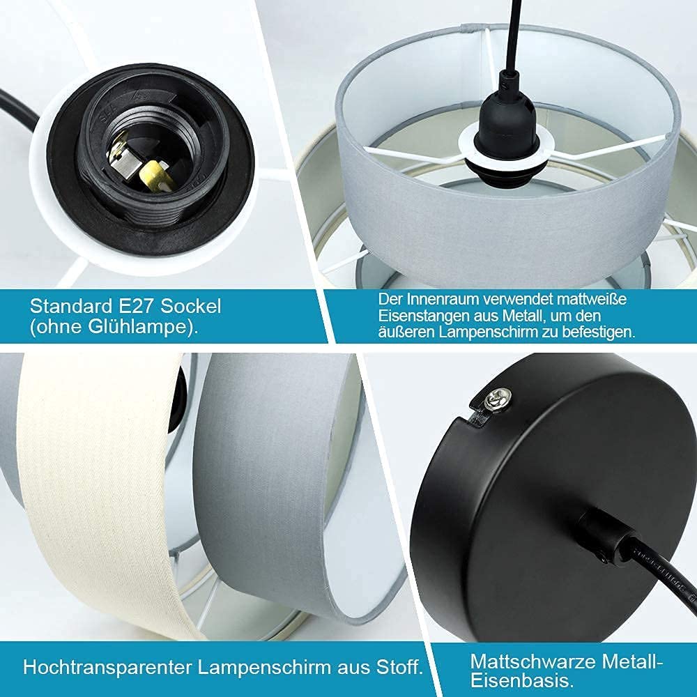 Depuley Lampada A Sospensione LED Regolabile In Altezza – Paralume A Tamburo In Lino, Attacco E27, Design Minimalista Per Sala Da Pranzo E Camera