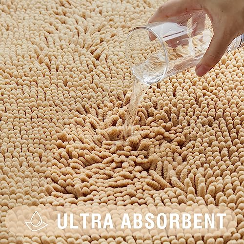 Techmilly Soft Fluffy Chenille Bathroom Rugs, Non Slip Absorbent Bath Mats For Bathroom, Washable And Quick Dry, Khaki, 17" X 24" #TOP3