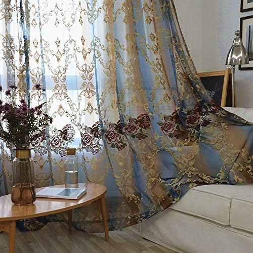 AiFish 1 Panel European Style Elegant Floral Embroidered Sheer Rod Pocket Curtain Panel Home Decorations Curtains Voile Drapes Tulle Curtains for Bedroom/Living Room 75 Inches Wide by 84 Inches Long