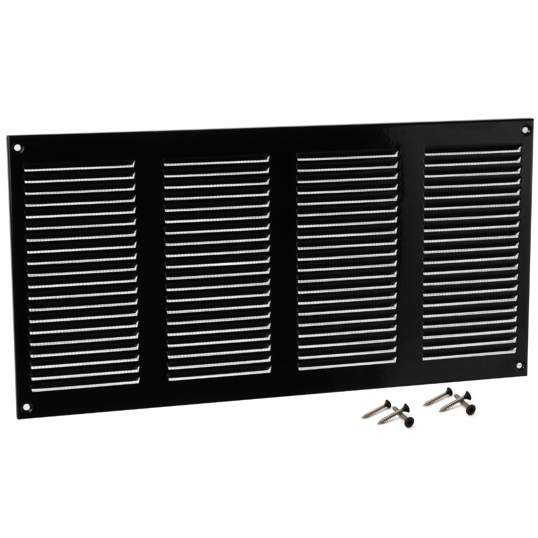 Steinberg14 Black Vent Cover 14x6 (Duct Opening) with Mesh - Wall and Ceiling Ventilation Register - HVAC Cold Air Return Grille - 15.75"W x 7.87"H