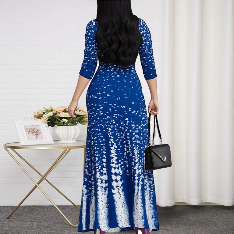 Image of CaniBtr Maxi Dresses for Women Plus Size 3 /4 Sleeve Long Dress with Belt