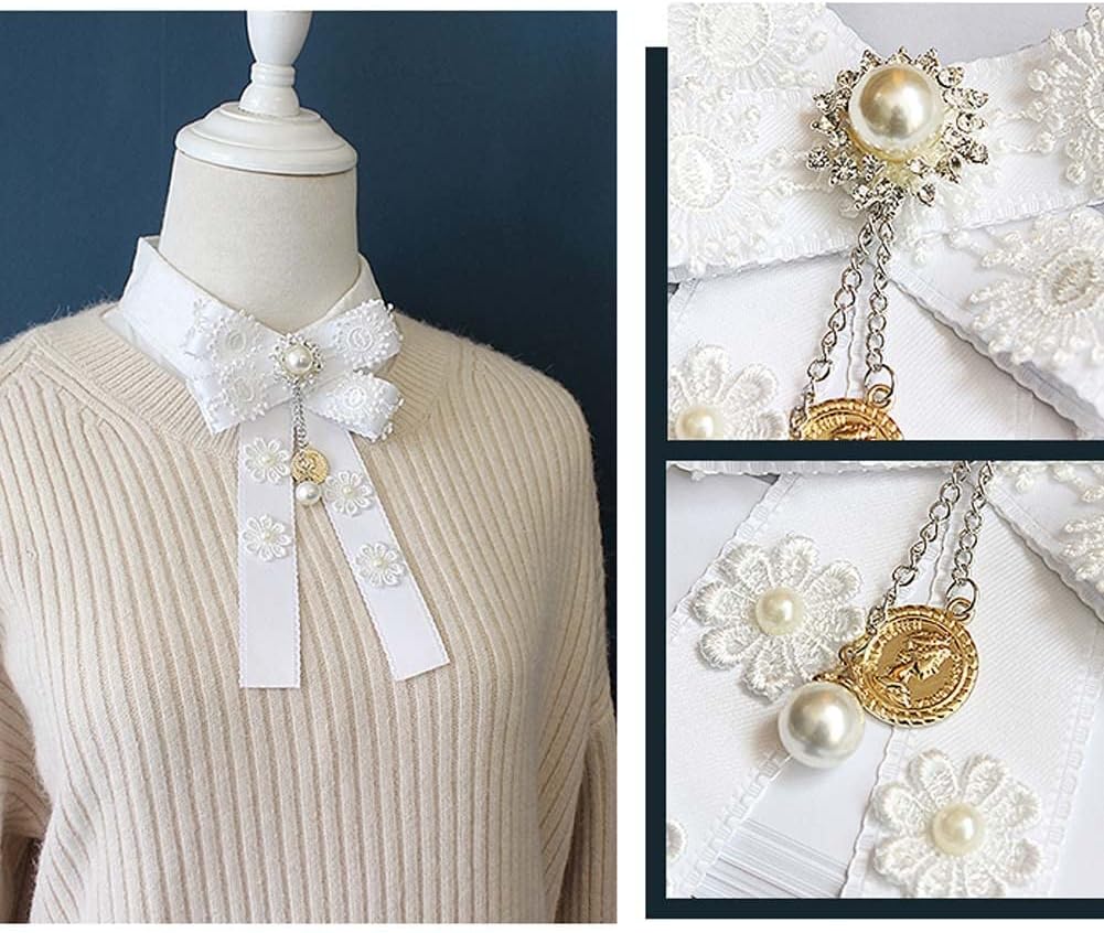 JKQBUX White lace Bow Tie Brooches for Women Fashion jabot collar brooch pins Pre-Tied Neck Tie Shirt Corsage Neck Tie - Image 4