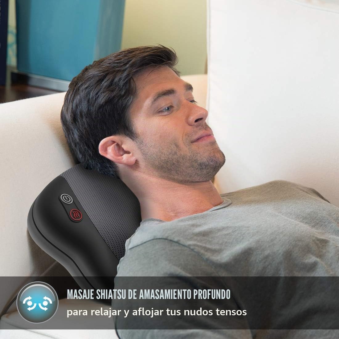 HoMedics Dual Cushion Cojín de Masaje Eléctrico Portátil – Masajeador Shiatsu Compacto con Calor Relajante para Aliviar Nudos y Contracturas en Espalda, Hombros, Cuello, Lumbares y Piernas