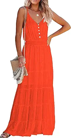 PRETTYGARDEN Women's Casual Summer Dress Spaghetti Strap Sleeveless High Waist Beach Long Maxi Sun Dresses