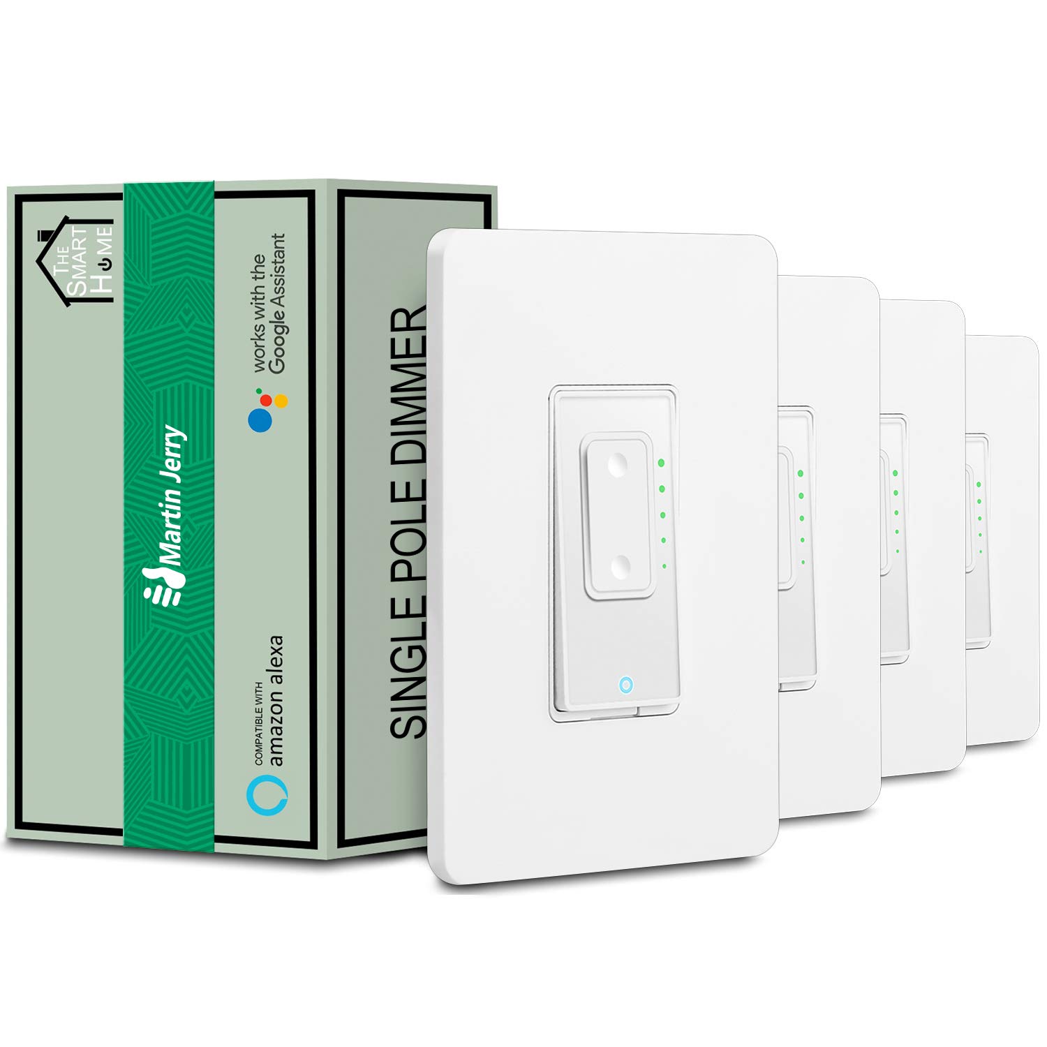 Smart Dimmer Switch by Martin Jerry | White, 4-Pack, Supports LED, 2.4G WiFi, Voice Control via Echo & Google Home, a Neutral Wire is Necessary for Installation