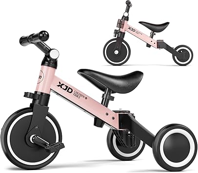 XJD 5 in 1 Toddler Bike, Tricycle for Toddlers 1-3 with Adjustable Seat Height, Removable Pedals, Ideal Balance Bike Birthday Gifts and Toys for Boys and Girls