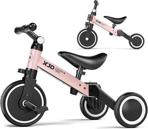 XJD 5 in 1 Toddler Bike, Tricycle for Toddlers 1-3 with Adjustable Seat Height, Removable Pedals, Ideal Balance Bike Birthday Gifts and Toys for Boys and Girls