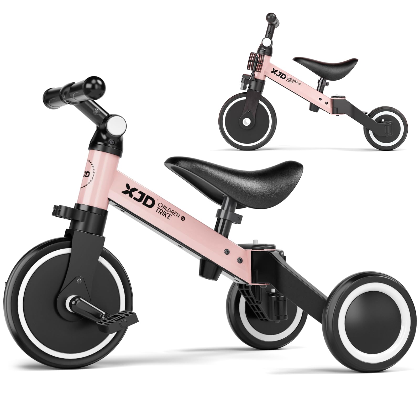 XJD Triciclo 3 in 1 per bambini e ragazze da 10 a 36 mesi senza pedali per bambini con regolabile sedile manubrio e pedali smontabili 1 anno regalo di compleanno (3 en 1 - Clásico, rosa)